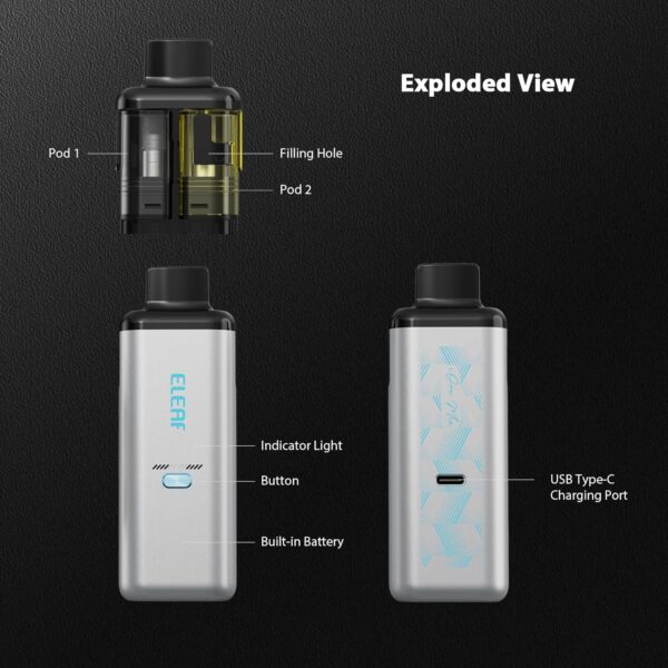 Eleaf Iore Mix Kit 2 Pod Vape 1100mAh Dual Cartridge Silver-5