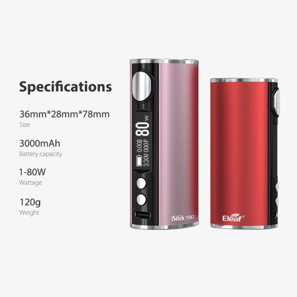 Eleaf iStick T80 80W Vape Mod 3000mAh USB-C Rose Gold-5