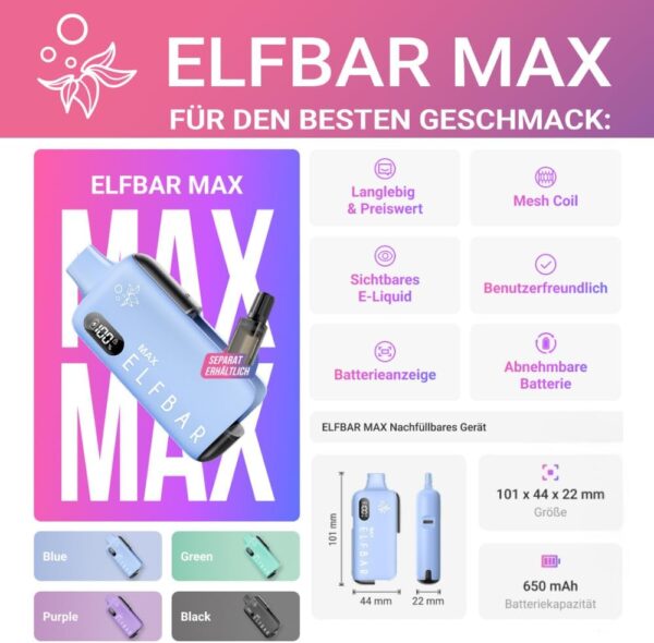 ELFBAR MAX No Liquid No Nicotine 650mAh USB-C MTL RDL-4