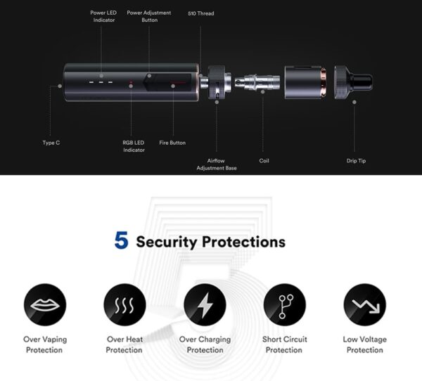 Vaptio COSMO2 Vape Kit Pink Rechargeable Adjustable Power-3