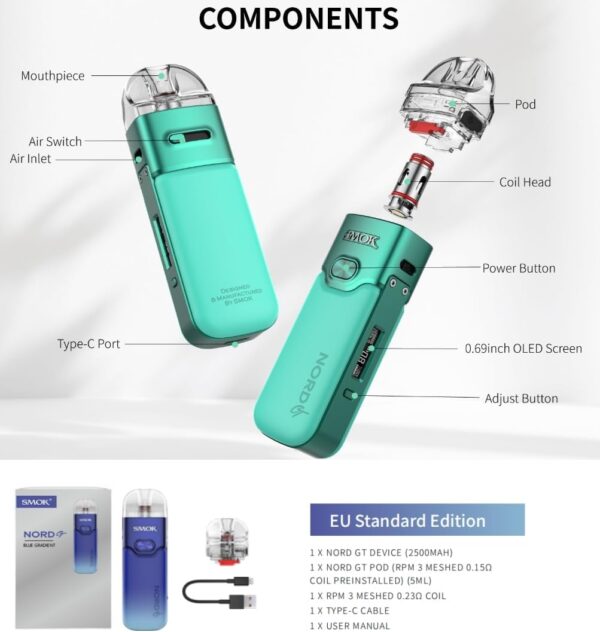Smok Nord GT Pod System 80W 2500mAh Vape Kit Cyan-Black-4