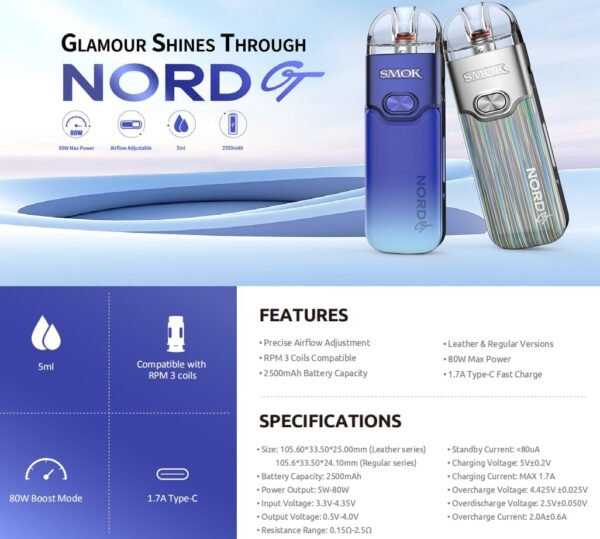 Smok Nord GT Pod System 80W 2500mAh Vape Kit Cyan-Black-1