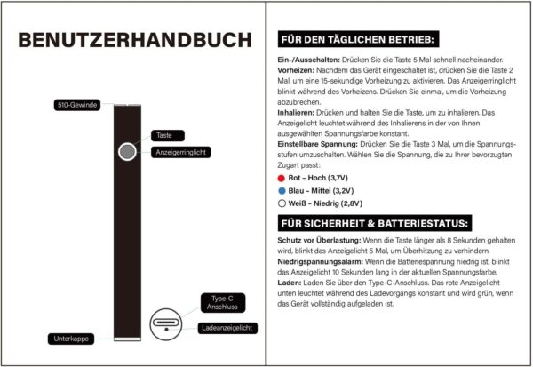 Titan 510 Type-C Vape Battery 290mAh CBD Oil Compatible-4
