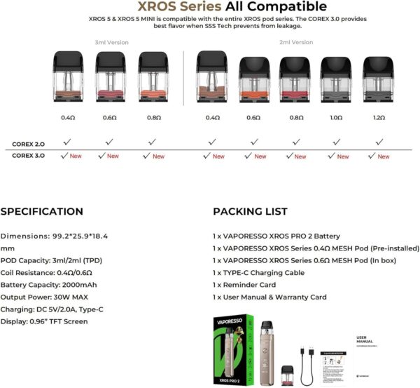 Vaporesso XROS Pro 2 Pod Kit 2000mAh Battery 0.4ohm Mesh-5